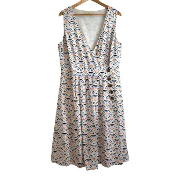 BODEN Arwen Cream Sunshine Print Sleeveless Cotton, Linen Midi Dress Size 14 - Picture 5 of 11